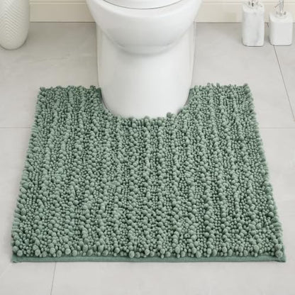 Disolla Toilet Rug 24x24 Inch - Sage Green U-Shaped Bathroom Floor Mat, Soft Shaggy Plush Absorbent Chenille Contour Rug, Non-Slip Washable Pedestal Base Rug