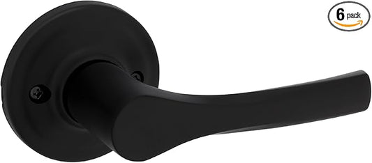 Kwikset Henley Dummy Door Handle, Single Sided Lever for Closets, French Double Doors, and Pantry, Matte Black Non-Turning Reversible Interior Push/Pull Lever, with Microban Protection (Pack of 6)