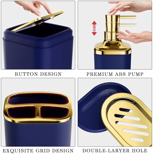 XLHOMO Bathroom Accessory Set - 24PCS Luxury Bathroom Accessories Set, Bathroom Sets with Shower Curtain and Rugs, Blue Bathroom Set with Trash Can, Toothbrush Holder & Soap Dispenser for Home Decor