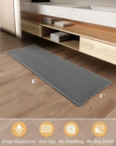 Upgraded Waffle Bath Mat Runner Absorbent Non Slip Bathroom Mat, 2' x 5'