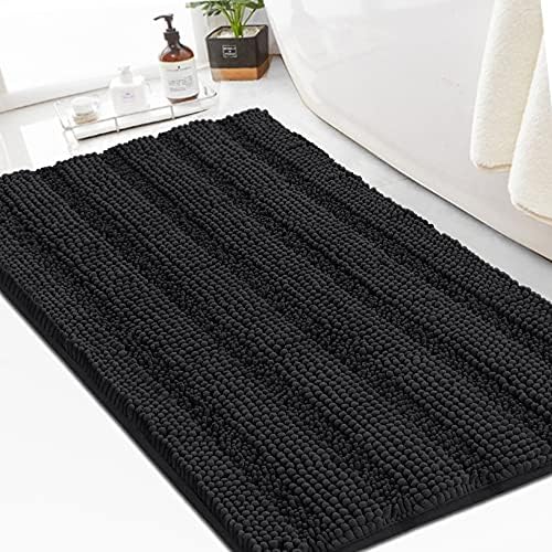 Turquoize Bathroom Rug 24"x36", Soft Absorbent Chenille Bath Rug, Black