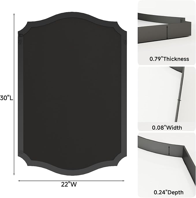 Black Vanity Wall Mirror 30"x22", Scalloped Edge Bathroom Mirror | Rust-Proof Metal Frame, Hangs Vertically/Horizontally, Decorative Bathroom Mirror, For Vanity, Bedroom & Entryway