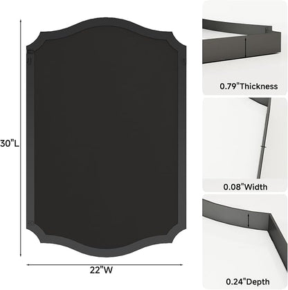 Black Vanity Wall Mirror 30"x22", Scalloped Edge Bathroom Mirror | Rust-Proof Metal Frame, Hangs Vertically/Horizontally, Decorative Bathroom Mirror, For Vanity, Bedroom & Entryway
