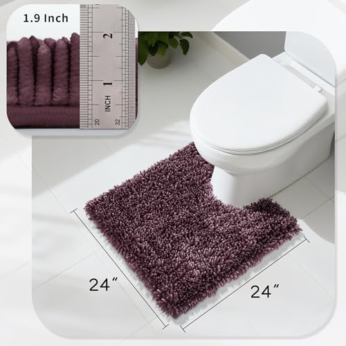Yimobra Toilet Rugs U Shaped Washable, Extra Thick Soft Absorbent Chenille Contour Bathroom Rugs for Toilet 24x24 Inch, Quick Dry Non Slip Toilet Mat for Bath Floor, Purple Grey