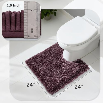 Yimobra Toilet Rugs U Shaped Washable, Extra Thick Soft Absorbent Chenille Contour Bathroom Rugs for Toilet 24x24 Inch, Quick Dry Non Slip Toilet Mat for Bath Floor, Purple Grey