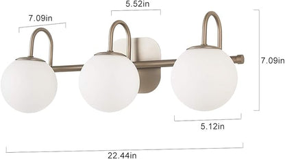 Brushed Nickel Bathroom Vanity Light Fixtures 3 Lights Milk White Glass Globe Shade Modern Wall Sconce Lighting Bath Vanity Lights Bar Over Mirror (Exclude G9 Bulb)