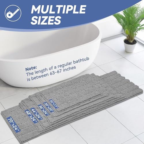 Bcoimo Bath Rug Mat,44x24 Chenille Non Slip Gray Long Bathroom Runner Rugs