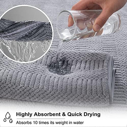 2 Piece Gray Geometric Hand Towel Set 16"x31" Soft Highly Absorbent Quick Dry Bathroom Towels Microfiber Plush Towels Set Woven Towels for Kitchen Hotel Spa Gym