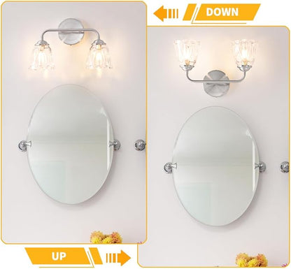 Vintage Bathroom Vanity Light, Brushed Nickel Vanity Lights Over Mirror, 2-Light Elegant Bathroom Light Fixture with Flower Glass Shade, Wall Sconce Lighting for Bedroom Lining Room