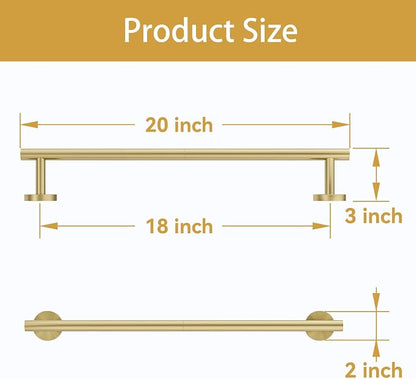 Brushed Gold Towel Bar, 18 Inch Bathroom Towel Rack | (Total Length 20-Inch), Towel Holder Wall Mounted, Thicken SUS304 Stainless Steel Towel Rod Modern Home Decor