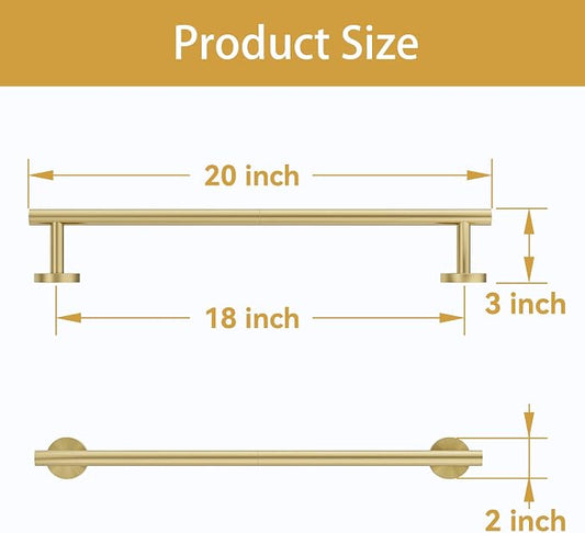 Brushed Gold Towel Bar, 18 Inch Bathroom Towel Rack | (Total Length 20-Inch), Towel Holder Wall Mounted, Thicken SUS304 Stainless Steel Towel Rod Modern Home Decor