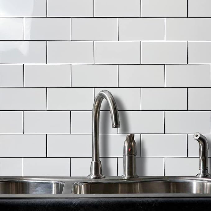 AULIGET 3" x 6" Thick PVC Peel and Stick Backsplash, Subway Tile Peel and Stick Wall Tiles (4, Polished White)