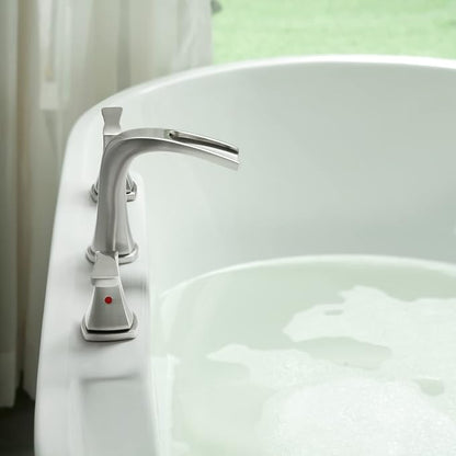 Waterfall 2 Handle Widespread Roman Tub Faucet Brushed Nickel | 3 Hole Deck Mount Bathtub Filler with Valve & Supply Lines