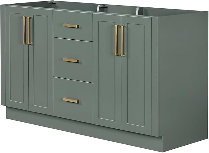 ARIEL Loren 60-inch Bathroom Vanity Base Cabinet,Solid Wood, 4 Soft Closing Doors, 3 Dovetail Drawers, Vintage Green