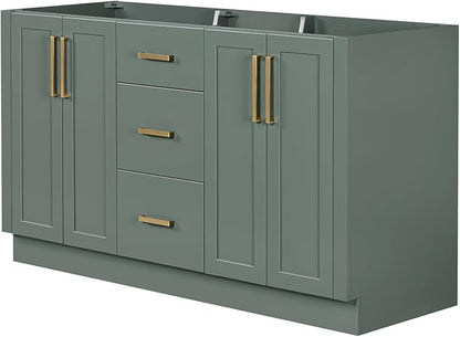 ARIEL Loren 60-inch Bathroom Vanity Base Cabinet,Solid Wood, 4 Soft Closing Doors, 3 Dovetail Drawers, Vintage Green