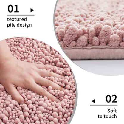 Disolla Pink Bath Mat 24x36 Inch - Luxury Chenille Bathroom Rug, Extra Soft Shaggy Plush Absorbent Mat, Non-Slip Washable Rug for Bathtub, Shower and Bedside