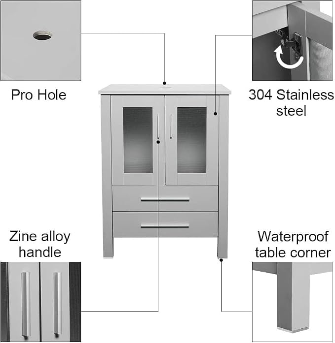 60" Double Sink Bathroom Vanity,Grey Bathroom Vanity with Double Side Vanity Cabinets & Removable 3 Drawer Storage Cabinet with Modern Vessel Sink,Mirror Not Included(029CH)