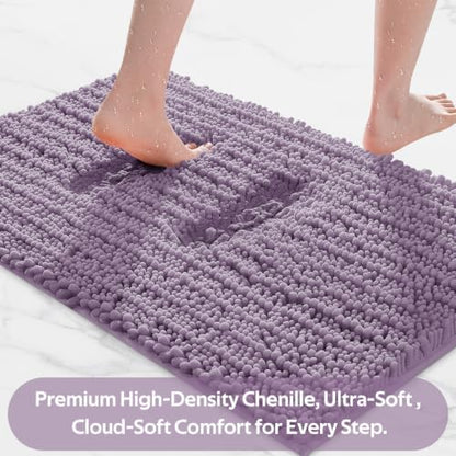 ACCUMTEK Upgrade Luxury 2 Piece Lavender Toilet Bathroom Rug Mat 60"x20"+32"x20", Ultra Soft Thick Absorbent Bath Mats, Non Slip Chenille Toilet Mat for Bathroom, Bedroom, Kitchen, Shower, Tub