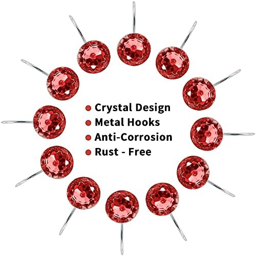 Red Diamond Crystal Bling Shower Curtain Hooks Rings for Bathroom,12PCS