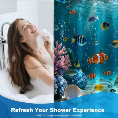 Waterproof Tropical Ocean Weighted Shower Curtains for Bathroom with Hooks