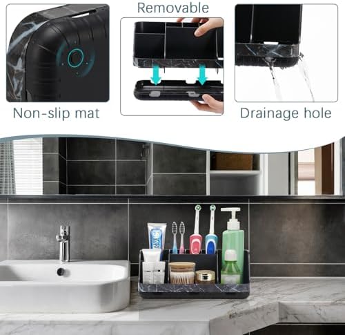 GFWARE Marble Black Toothbrush Holder for Bathrooms, Bathroom Sink Storage