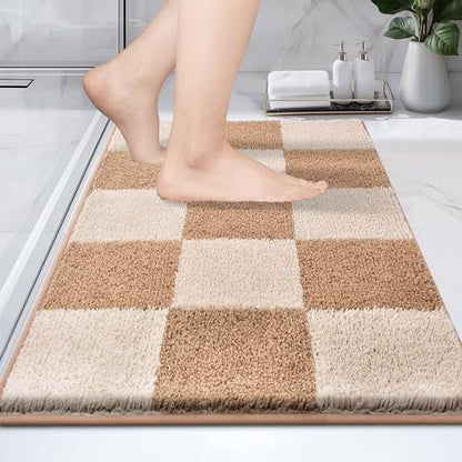 PURRUGS Bathroom Rug Non-Slip Machine Washable 20" x 30", Super Absorbent and Quick-Dry Bath Mat, Extra Soft and Plush Bath Rug for Shower, Bathtub and Sink, Beige & Grayish Brown