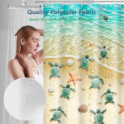 Sea Turtles Tropical Beach Shower Curtain with Hooks 72 x 72 Inches