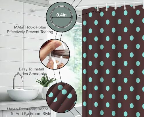 Polka Dot Shower Curtain Dark Brown Teal Dots Vintage Retro Fabric Decorative Bathroom Curtains with Hooks,70" Wx84 H