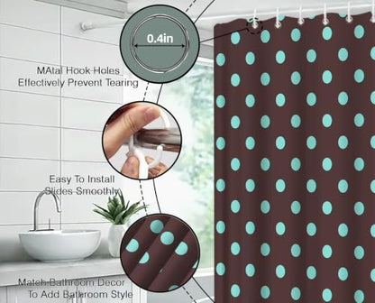 Polka Dot Shower Curtain Dark Brown Teal Dots Vintage Retro Fabric Decorative Bathroom Curtains with Hooks,75" Wx70 H