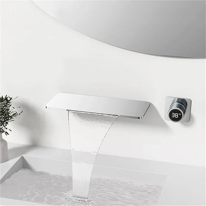 Faucet Gun Gray Concealed Basin Faucet Hidden Embedded Waterfall Cold and Hot Digital Display Bathtub Faucet(White) Faucet