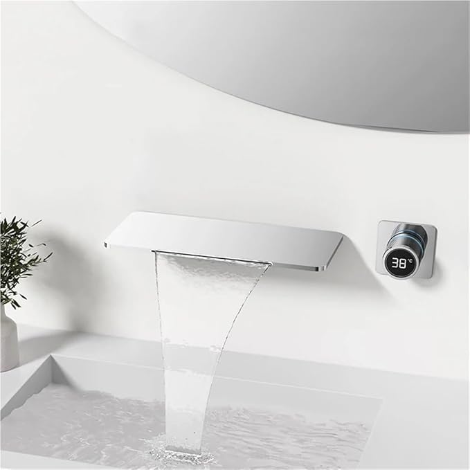 Faucet Gun Gray Concealed Basin Faucet Hidden Embedded Waterfall Cold and Hot Digital Display Bathtub Faucet(Matte Black) Faucet