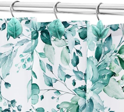 Teal Plant Leaf Shower Curtain Hooks,Eucalyptus Bathroom Decor,12PCS