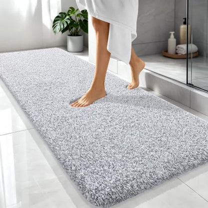 OLANLY Microfiber Bathroom Rugs 70x24, Quick Dry Bath Mat, Grey and White