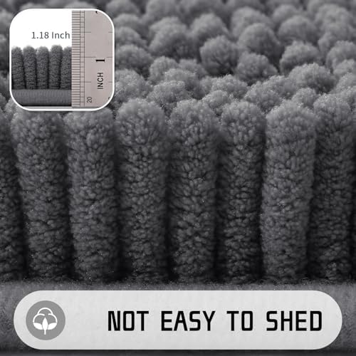 Yimobra Washable Bathroom Rugs, Super Soft & Absorbent Chenille Bath Mat for Floor & Carpet, Quick Dry Non Slip Bath Mat for Tub Shower, 32"x20",Dark Gray