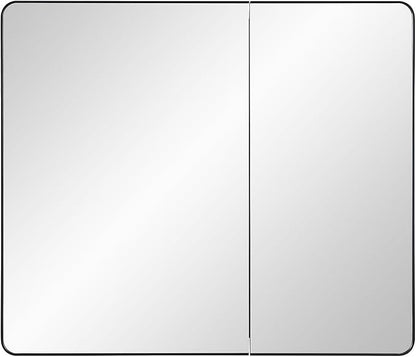 Black Bathroom Medicine Cabinet with Round Corner Framed Door and Beveled Edge Mirror 22 x 20 inch, Recessed or Surface Mount, with Adjustable Glass Shelves