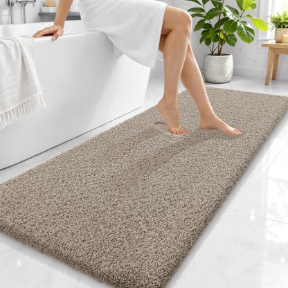 OLANLY Microfiber Bathroom Runner Rugs 59x24, Ultra Soft Bath Mat, Greige