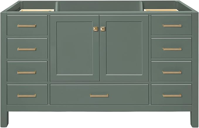 ARIEL Cambridge 60-inch Bathroom Vanity Base Cabinet,Solid Wood, 2 Soft Closing Doors, 9 Dovetail Drawers, Vintage Green