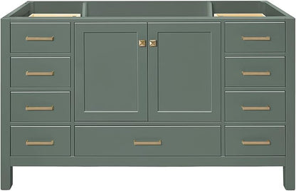 ARIEL Cambridge 60-inch Bathroom Vanity Base Cabinet,Solid Wood, 2 Soft Closing Doors, 9 Dovetail Drawers, Vintage Green