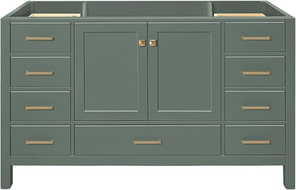 ARIEL Cambridge 60-inch Bathroom Vanity Base Cabinet,Solid Wood, 2 Soft Closing Doors, 9 Dovetail Drawers, Vintage Green