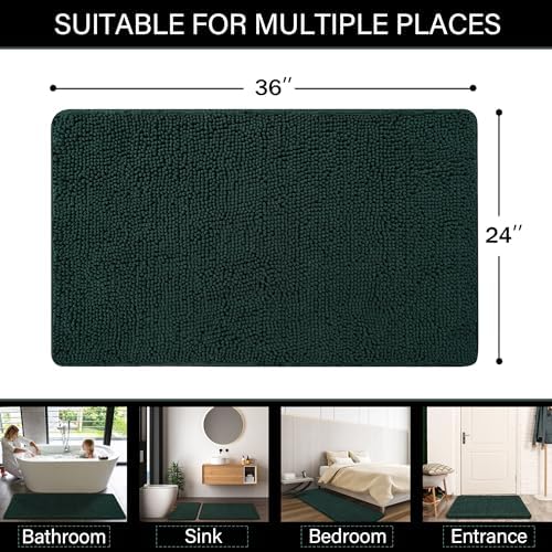 LOCHAS Luxury Bathroom Rug Shaggy Bath Mat 24 x 36 Inch, Hunter Green