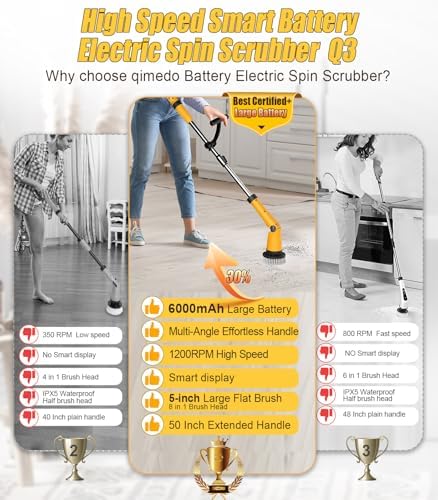 Qimedo Electric Spin Scrubber Q3, 6000mAh, Extra-Large Brush Head, 1200RPM