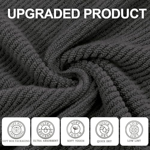 VOOVA & MOVAS Hand Towels 4PC, 100% Cotton, 18x28 in, Dark Grey