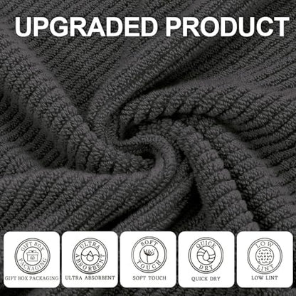 VOOVA & MOVAS Hand Towels 4PC, 100% Cotton, 18x28 in, Dark Grey