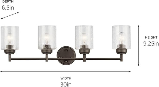 Kichler Winslow 30" Vanity Light in Olde Bronze®, 4-Light Transitional Bathroom Light with Clear Seeded Glass. (30" W x 9.25" H), 45887OZ