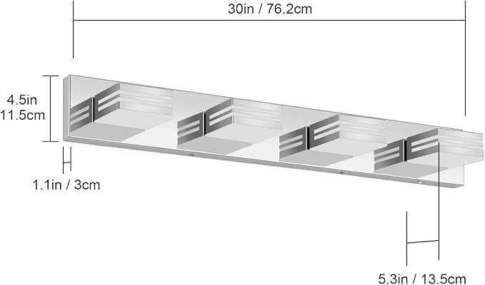 LED Modern Bathroom Vanity Light Fixtures (4-Light, 30-Inch), Chrome Modern Bathroom Wall Lighting Fixtures Over Mirror (Cool White 6000K)