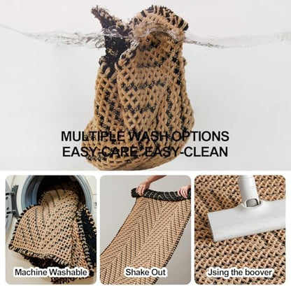 Sunfly Waffle Bath Mat, Boho Bathroom Rugs Non Slip Washable Super Absorbent Quick Dry Bath Mat Farmhouse Bathroom Decor, 20"x30" Black &Khaki