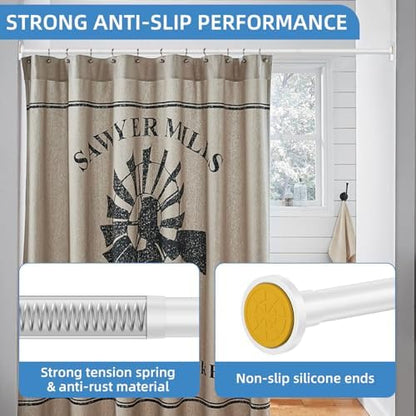 CorkLatta White Shower Curtain Rod,1 Inch Diameter Stainless Steel Adjustable Spring Tension Rods 32 to 92",with Holders,Anti-Slip,Curtain Rods No Drilling(1 Pack)