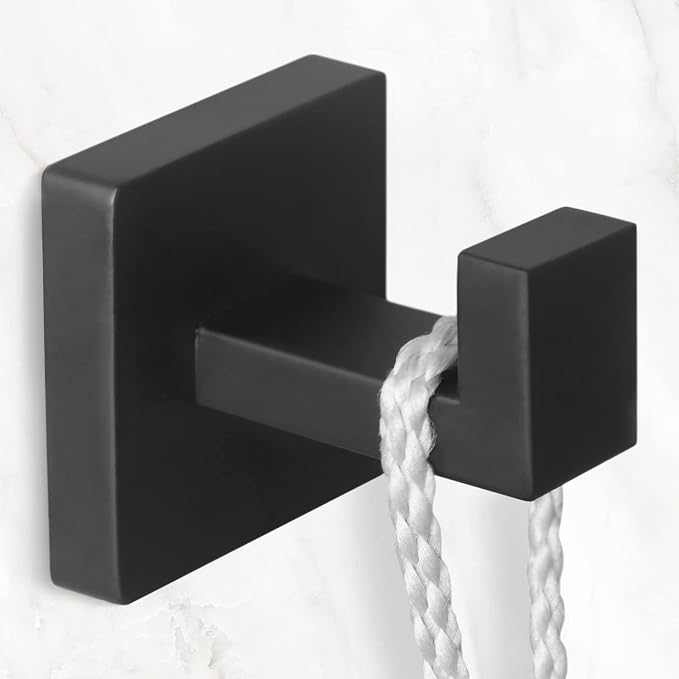 IBosins 4-Pack Towel Hooks Hand Towel Holder Bathroom Robe Hanger Black | Matte Black Square Coat Hook Wall Mount Heavy Duty Stainless Steel Hat Hook for Living Room Bedroom Kitchen Closet