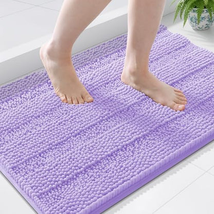 Grandaily Chenille Striped Bathroom Rugs 36x24, Extra Thick and Soft Absorbent Bath Mats, Rubber Backing, Plush Shaggy Shower Carpet, Machine Wash Dry, Bath Rug for Bathroom, Light Purple