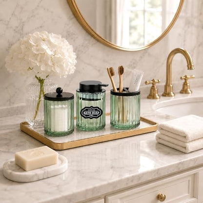 Amolliar Bathroom Accessories Set, Green Glass Complete 4PCS Bathroom Sets